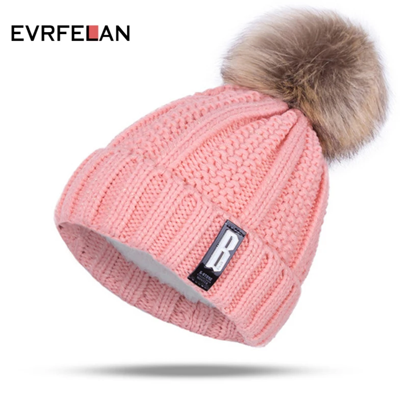 Evrfelan,, женская зимняя шапка с помпоном, вязанная шапочка, шапка плюс, толстая, теплая, Skullies Beanies, шапка для женщин, женская, капот, gorros