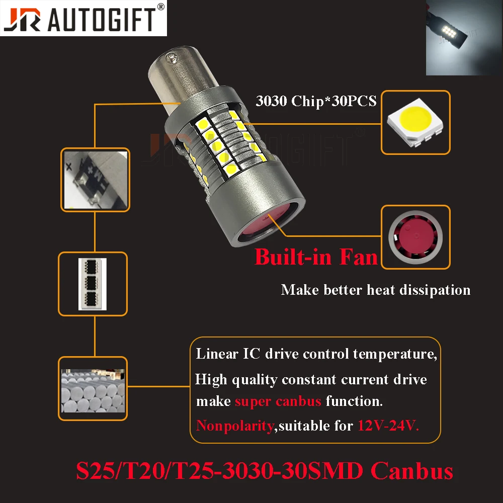 

4PCS Super CANBUS 1156 BA15S P21W BA15S BAY15D LED Bulb Built in Fan 1157 P21/5W 7440 W21W 3030 30SMD Lamp Brake Light 12V-24V