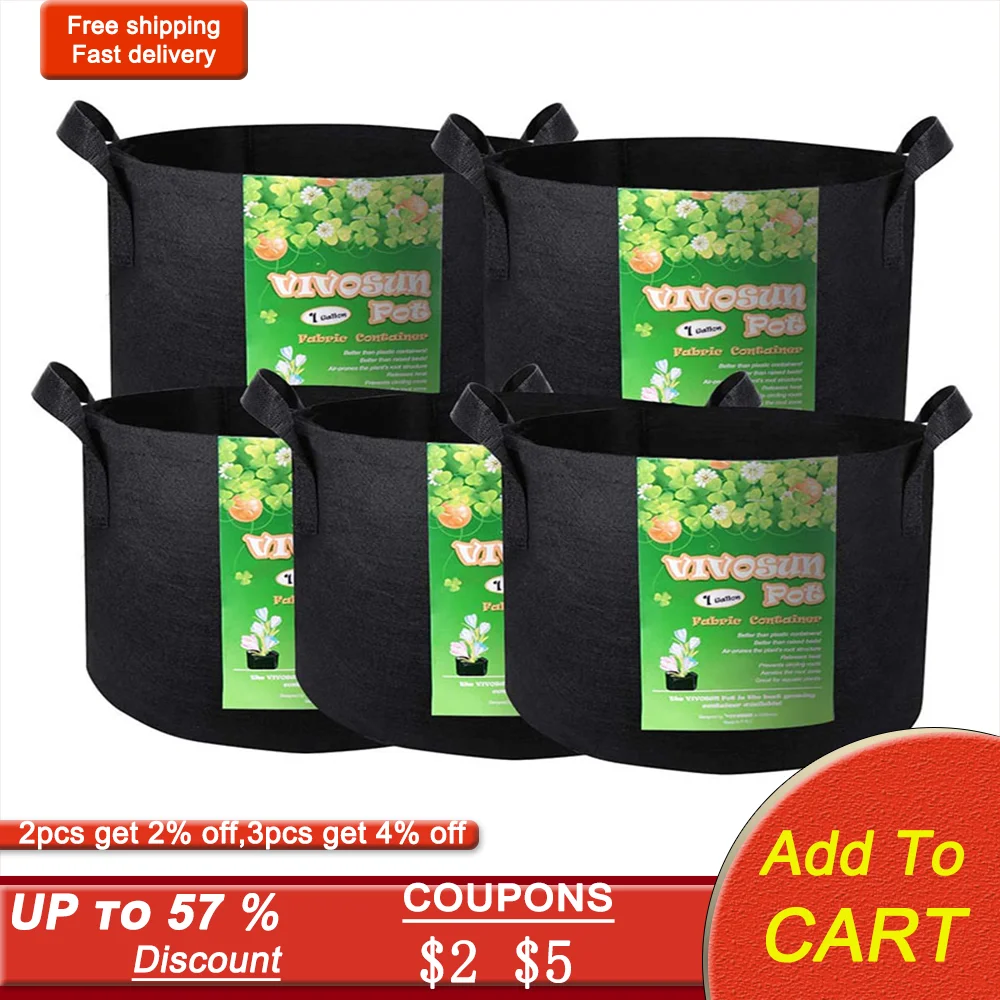 

5 Pcs Grow Bags Felt Plant Bag Three-dimensional Flower Pot Wall-mounted Tree Planting Bag Non-woven Fabric Firm Durable garden