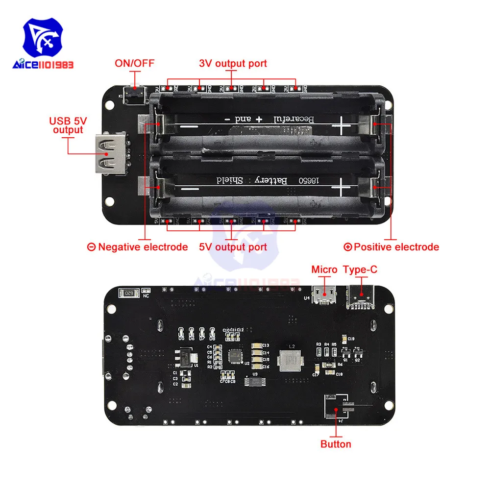 Diymore ESP8266 ESP32 2*18650 литиевая Защита аккумулятора V8 5V 2.2A Мощность банк Батарея зарядный Модуль микро Тип usb-C для Arduino