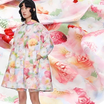 

145 * 100cm New European and American Brand Soft Pink Flower Clothing Jacket Digital Printed Fabric Dress Chiffon Fabric