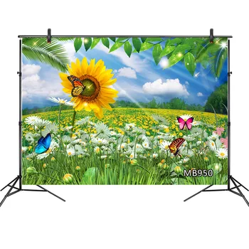

Sunflower Photography Backdrop Spring Scenery Butterfly Flower Wood Board Background Photo Studio Photophone Photocall Props