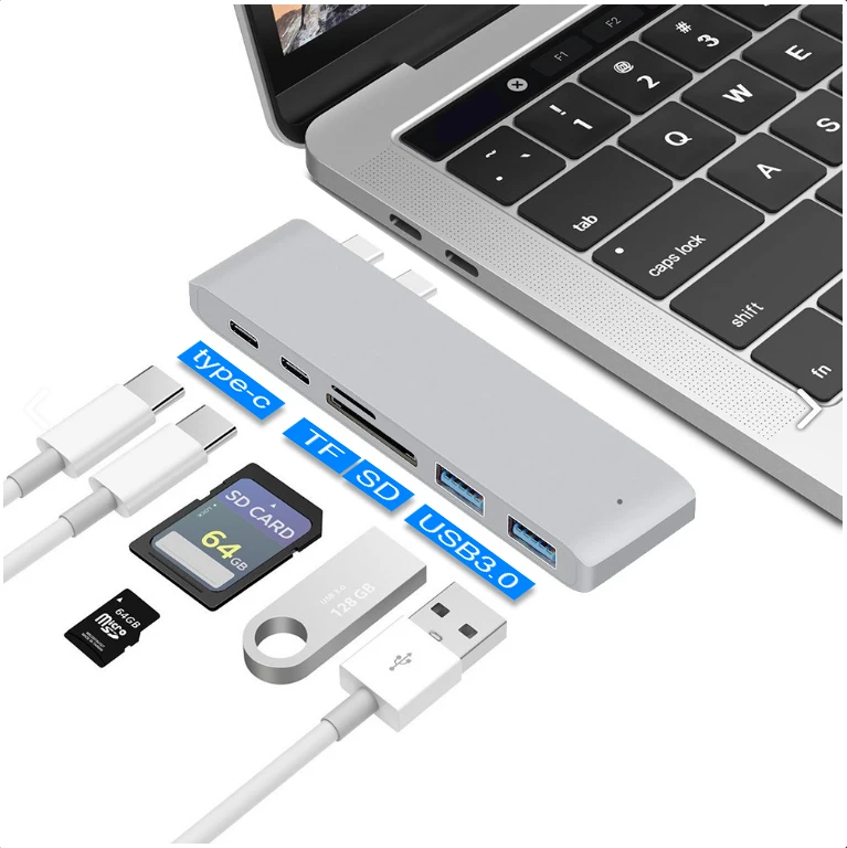 USB C концентратор Мульти USB 3,0 концентратор USB Высокоскоростной разветвитель 6 портов Тип C концентратор устройство для чтения карт SD TF все в одном для ПК Компьютерные аксессуары