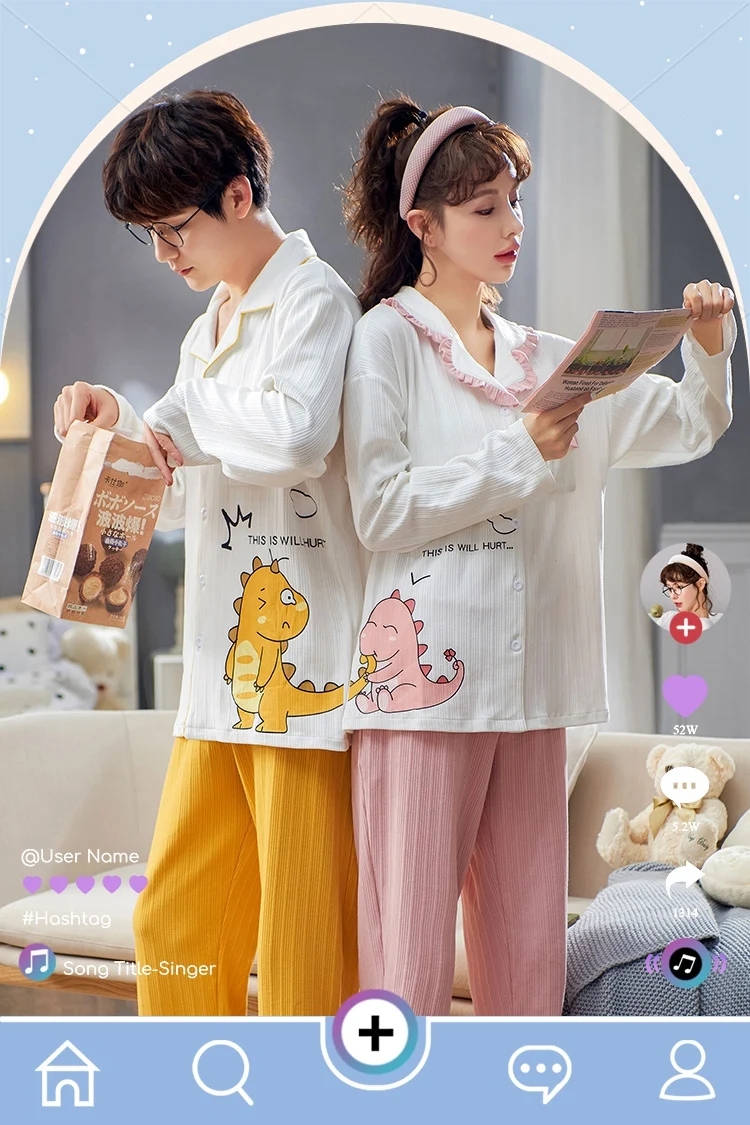 2022 Spring Autumn Couple Long Sleeve Cotton Pajama Sets for Men Cute Cartoon Sleepwear Pijama Mujer Homewear Women Home Clothes mens flannel pajamas set