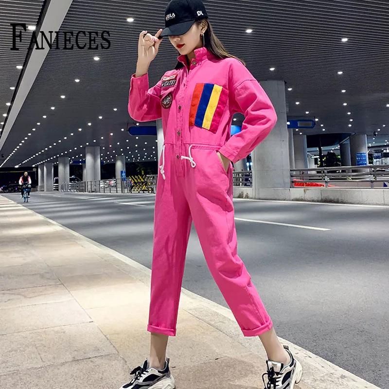 

2020 Autumn Women New Denim Jumpsuit Loose Fashion Drawstring Pocket Ladies Bodysuit Casual Retro Jumpsuits Streetwear overalls