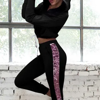 

Women's Sets 2 Pcs Sports Jogger pullover Hoodies Sweatshirt Trousers Suit Autumn Sequin Warm Set Winter Tracksuit