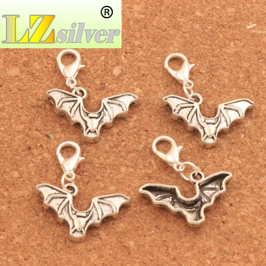 100PCS Zinc Alloy Bat with Open Wings Clasp European Lobster Trigger Clip On Charm Beads C979 29.5x23.7mm
