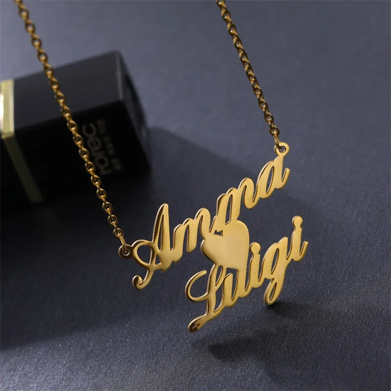 Couple Name Necklace Custom Nameplate Boy Girl Stainless Steel Jewelry Gold Silver Chain With Pendant For Best Friend Customized Necklace