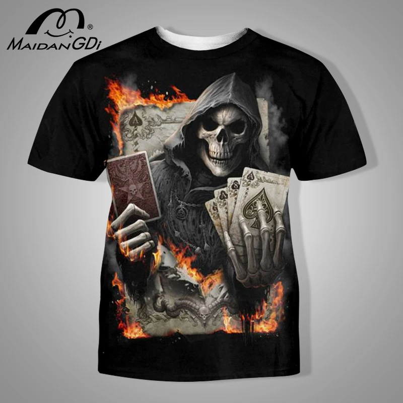 

MAIDANGDI Summer New T-Shirts For Men Teenager 3D Skull Printing Leisure Hip Hop Style Tops Male's Casual Fashion Streetwear