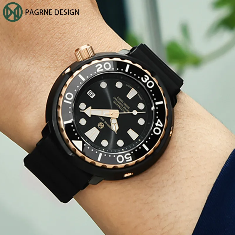 PAGRNE DESIGN Diver Men's watch 300M Waterproof NH35 Mechanical Watches Sapphire Crystal  Automatic Wristwatch Relogio Masculino