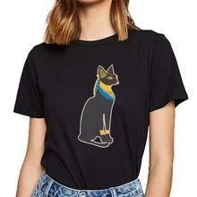 T เสื้อผู้หญิง bastet โบราณอียิปต์สัญลักษณ์ Cat เทพธิดาไอเดียอารมณ์ขันสีขาวพิมพ์หญิง TShirt(China)