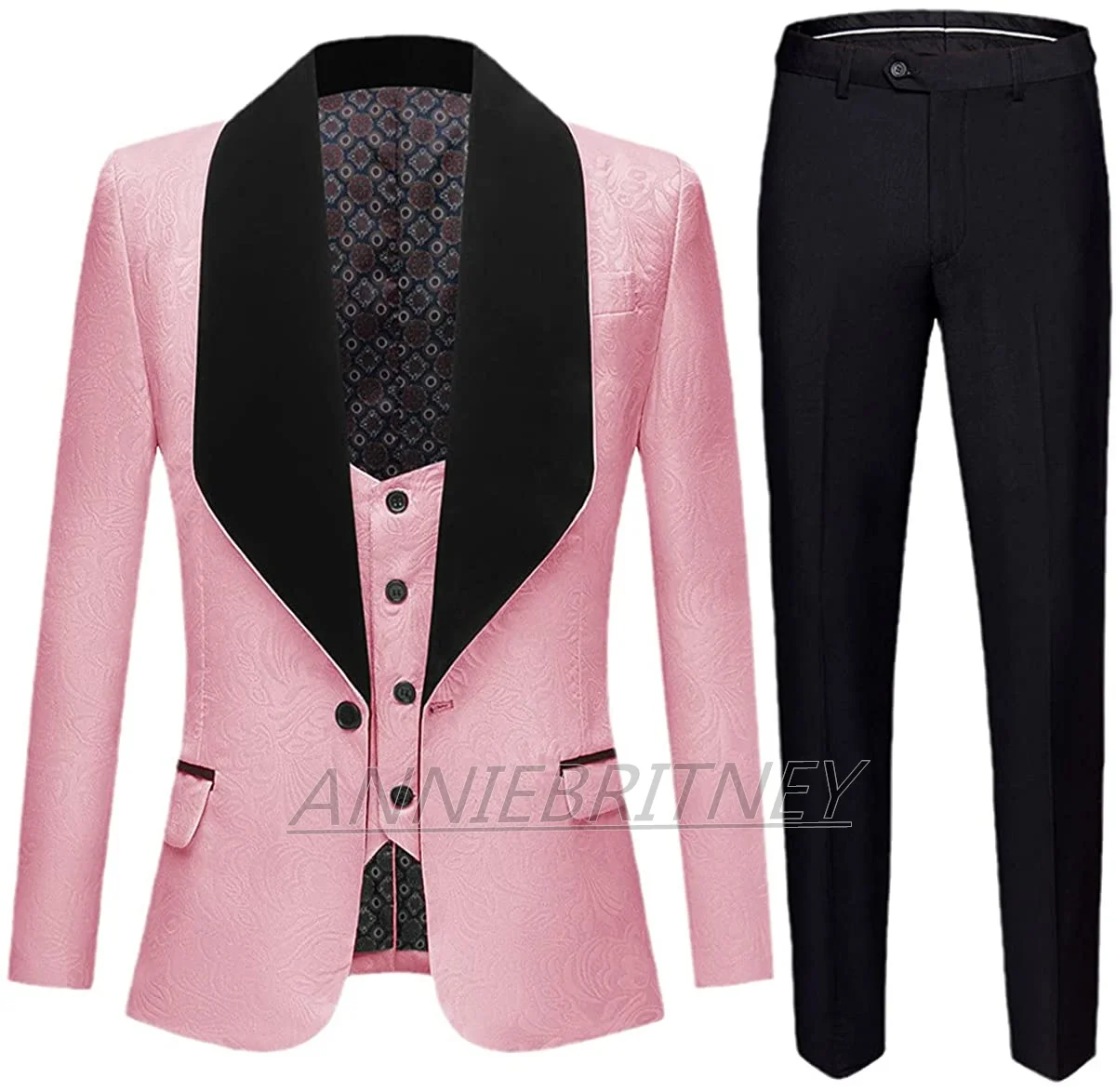 

Модный свадебный костюм для мужчин, розовый облегающий костюм из 3 предметов (пиджак + брюки + жилет), выполненный на заказ, Женский официальный костюм-смокинг для лучших мужчин