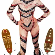 Женский обтягивающий комбинезон с блестящими кристаллами, костюм певицы и танцовщицы, Цельный боди для ночного клуба, вечерние леггинсы, Baalmar, DJ