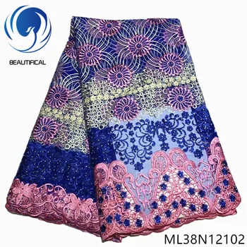 

Beautifical nigerian lace fabrics for dress New arrival multi embroidery net lace chemical lace french fabrics 5yards ML38N121