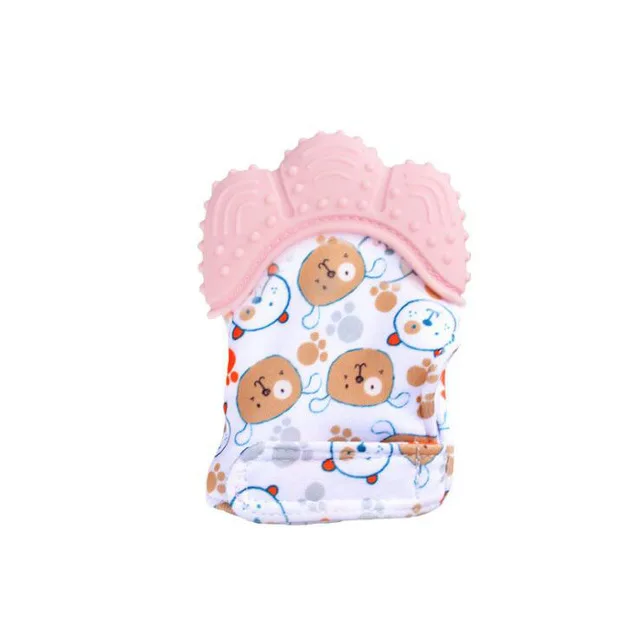 pink bear Детские Силиконовые варежки, Прорезыватель для зубов, перчатка, звуковой прорезыватель, Прорезыватель для новорожденных, жевательные варежки для кормления, прорезыватель, естественные игрушки-"пальцы" - Цвет: pink bear