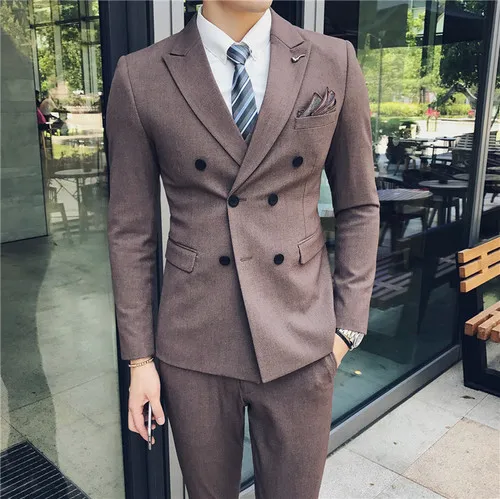 Модный мужской костюм комплект Slim Fit Комплект из 3 предметов, костюм-смокинг Свадебный, выпускной, для жениха, строгая одежда, костюмы пиджак для костюма Masculino(куртка+ брюки+ жилет - Цвет: Dark Brown