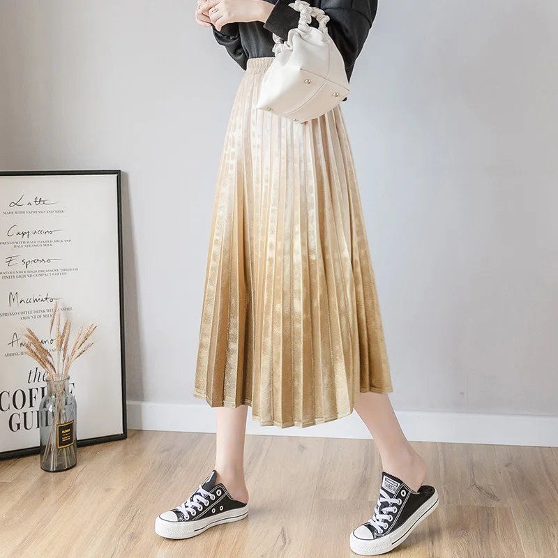 Юбка с градиентом Женская велюровая юбка Повседневная бархатная длинная Плиссированная юбка миди осенне-зимняя юбка 3432LY