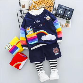 

HYLKIDHUOSE Inafnt Newborn Clothing Sets Autumn Baby Boys Girls Clothes Cartoon Bear T Shirt Stripe Pants Kids Children Costume