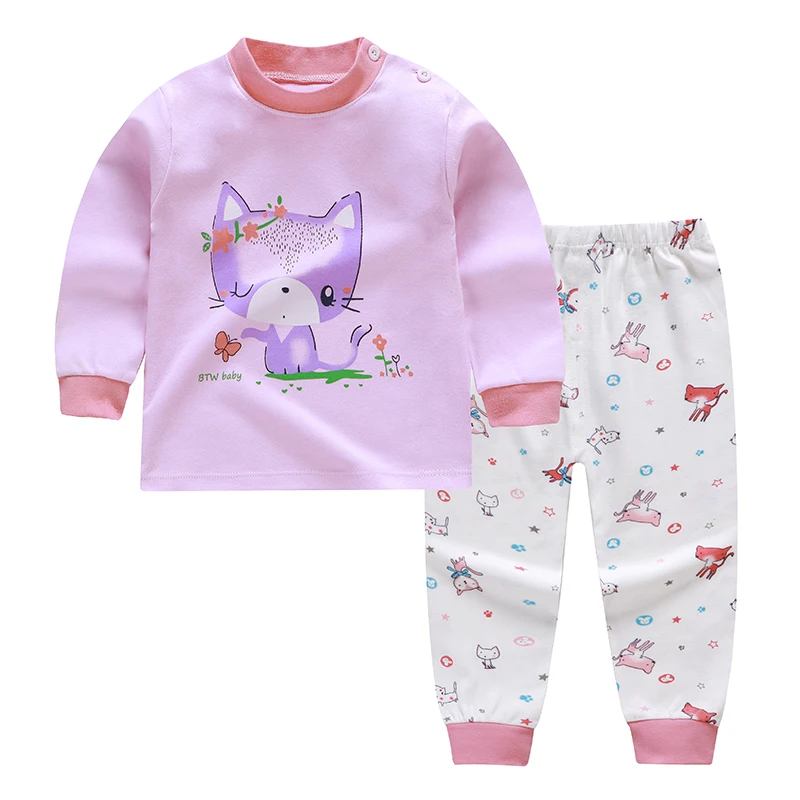 Cartoon Print Baby Boys Girls Pajamas Sets Cotton Toddler Sleepwear Autumn Winter Long Sleeve Tops+Pants 2pcs 1-3 Years Old