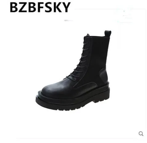 

Boots Female women shoes Ankle 2021 Autumn British Wind Genuine Leather Thick With Short Boots Motorcycle Martin shoes Platform