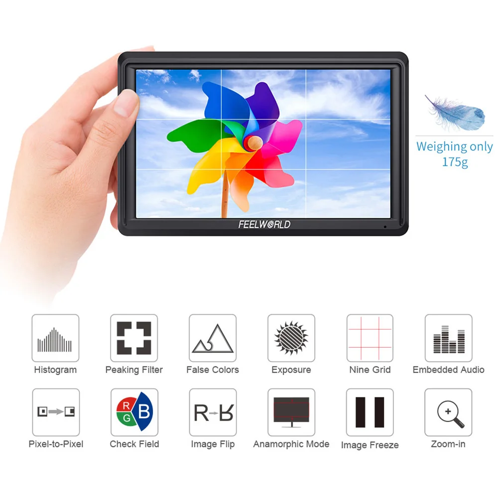 FEELWORLD S55 5.5 Inch DSLR Camera Monitor 4K HDMI LCD IPS HD 1280x720 Display Field Monitor for Cameras Shooting Filmmaking