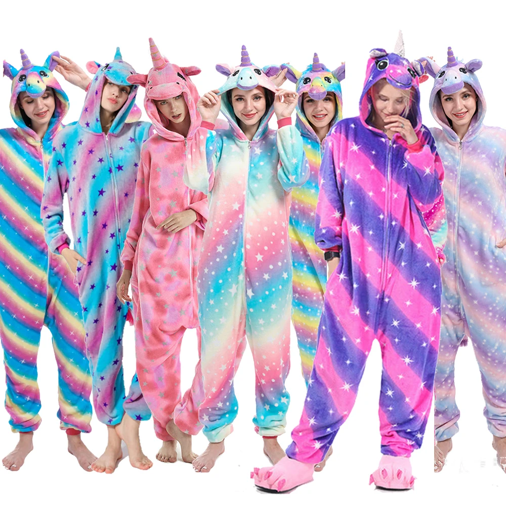 Женские пижамы-кигуруми в виде единорога комбинезон для взрослых с мультяшным