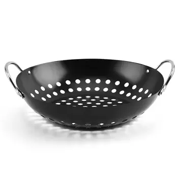 

Non-stick BBQ Grill Tray Vegetables Griddle Plate Carbon Steel Small Round Grill Basket with Large Holes