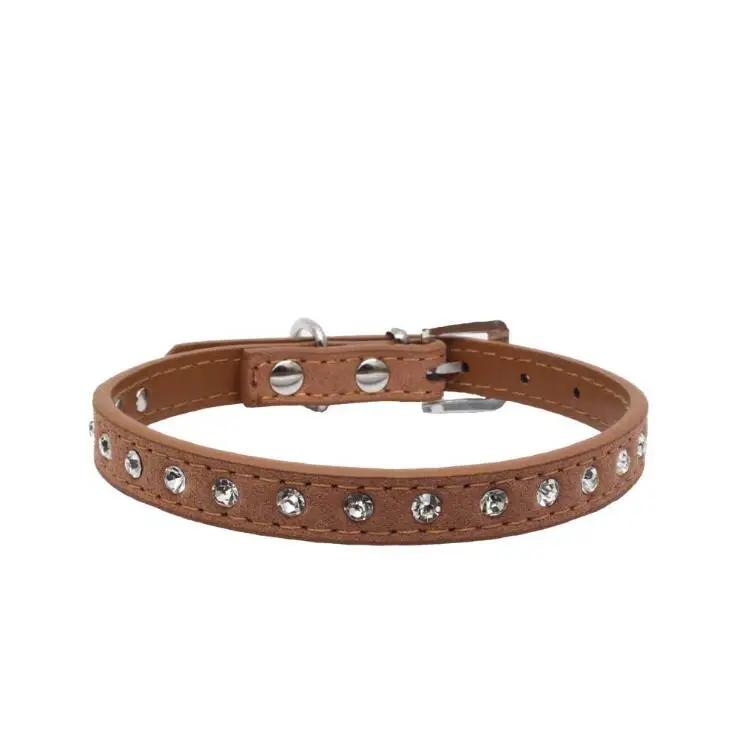 light brown Ошейник из искусственной кожи с кристаллами и стразами, ошейники для кошек для щенков, ожерелье, шейный ремень, индивидуальные товары для домашних животных, аксессуары для ошейника питомца - Цвет: light brown