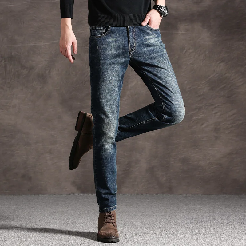 Classic Style Men Brand Jeans Section Slim Jean Trousers Blue Elastic Force High Qual