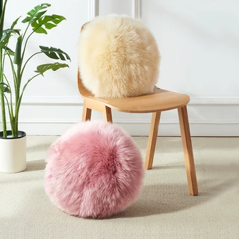 

Single side sheepskin fur round shaped pillow without core, lollipop pink color real fur sofa pillow cushion