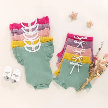 

2020 New Arrival Baby Summer Clothing Newborn Girls Boys Clothes Shorts Set Bodysuit Ribbed 2Pcs Baby Outfits Kids Clothes Sets