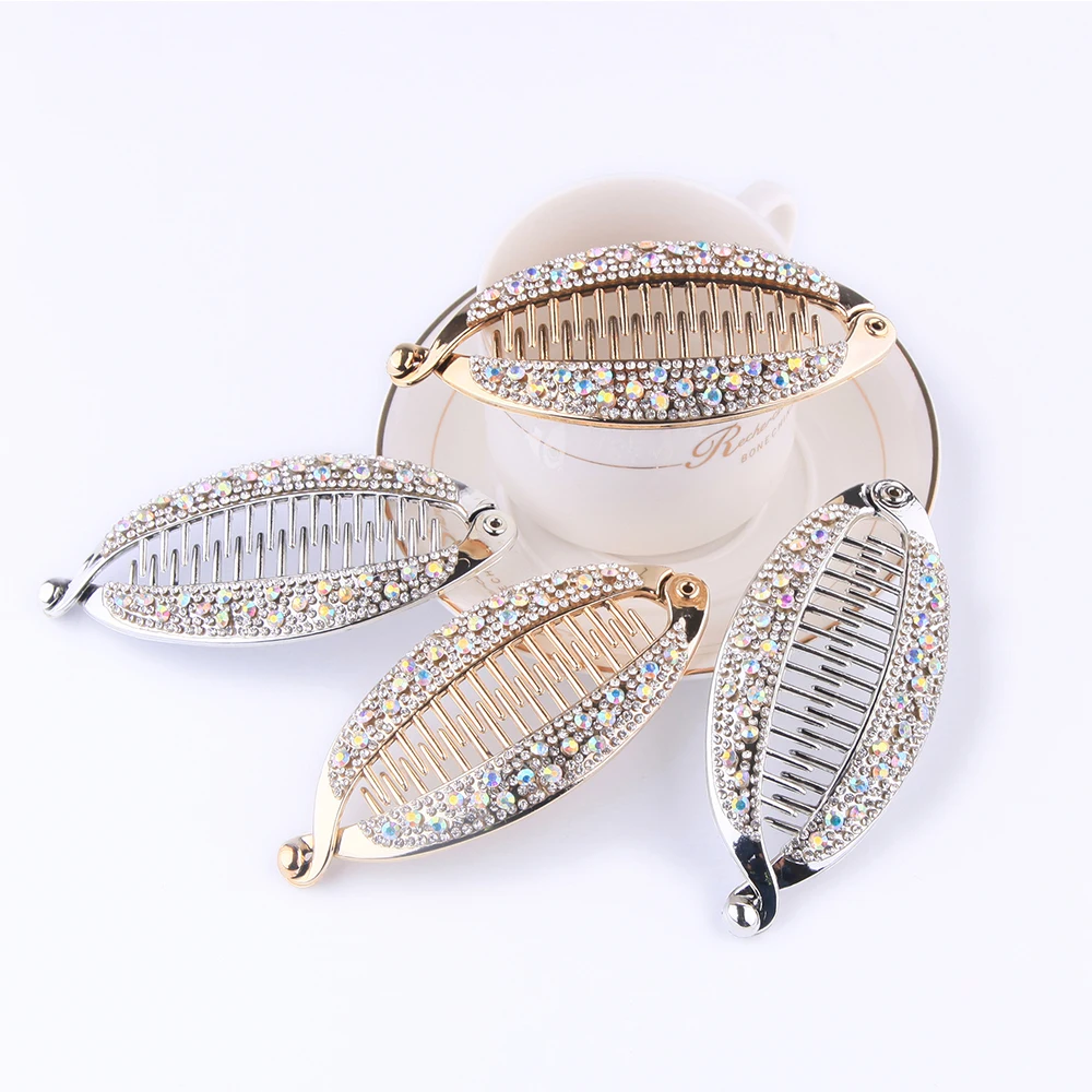 2021 Fashion Banana Shape Hair Claws Rhinestone Fish Clip Hairpins Hair Accessories For Women DIY Headwear