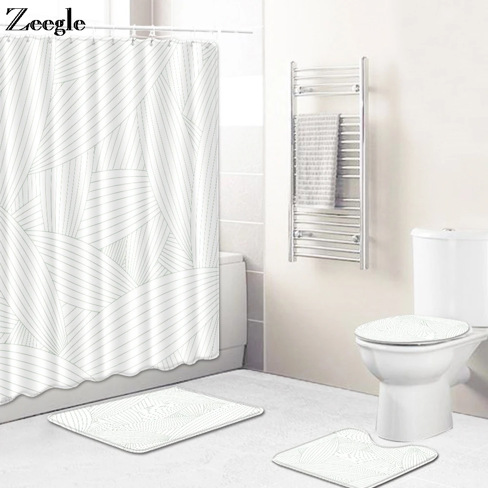 Zeegle Bath Mat Set Toilet Pedestal Rug Toielt Seat Cover Mat Anti Silp Bathroom Doormat Shower Mat 4pcs Bathroom Curtain Set