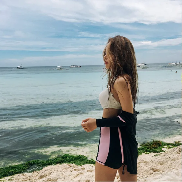 

2018 New Style Swimwear South Korea Long Sleeve High-waisted Conservative Swimsuit Women's Three-piece Set Bikini Split Type Box