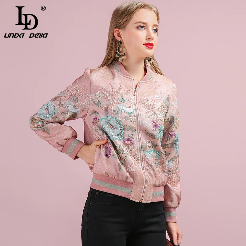 LD Linda della взлетно-посадочной дорожки модная куртка осень-зима Для женщин с длинным рукавом и отделкой из бус и цветочной вышивкой Элегантные Винтаж Дамская верхняя одежда