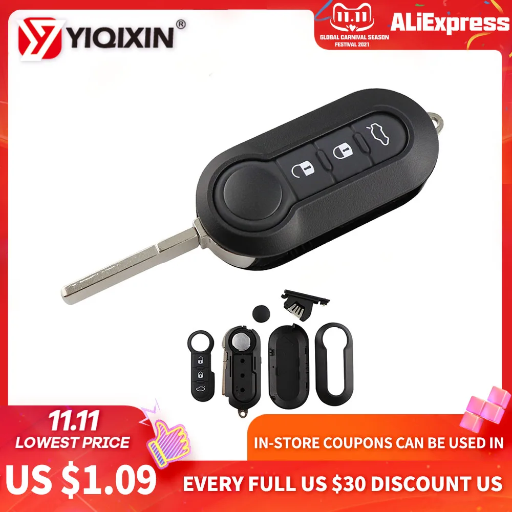 YIQIXIN Remote Car Key Shell Replacement For Fiat 500 Panda Punto Bravo Ducato Stilo 3 Button Flip Folding SIP22 Blade | Автомобили и