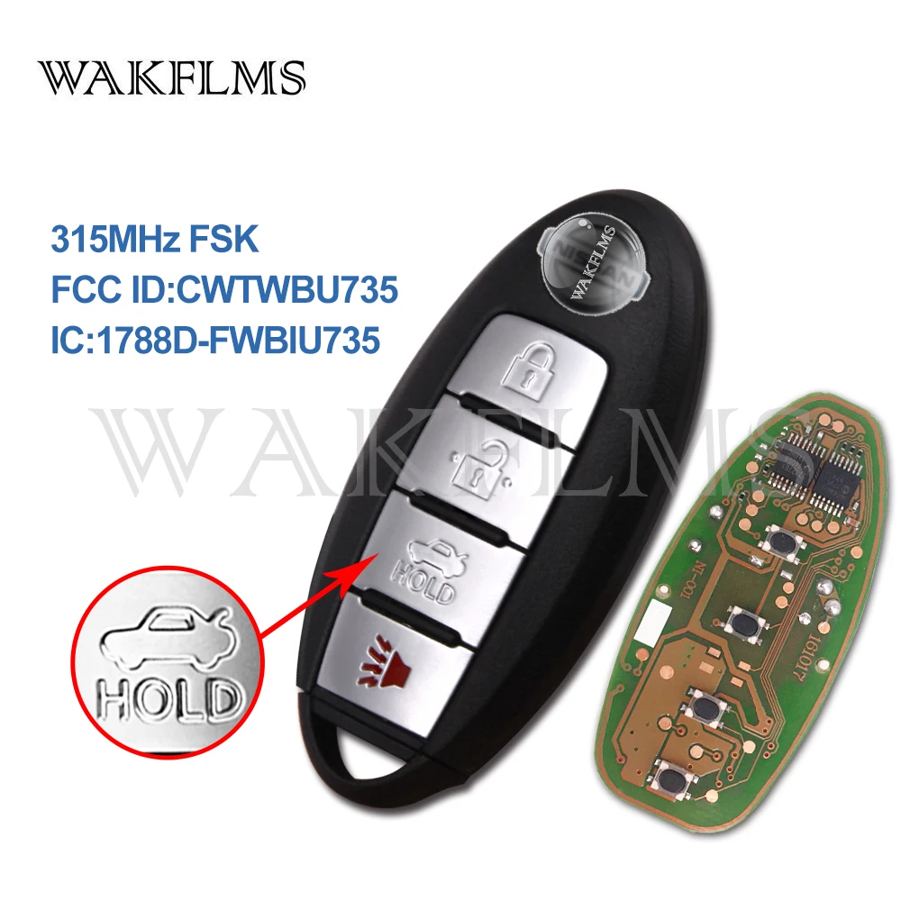 ФОБ для Nissan Maxima Sentra 315 2007 2008 2009 2010 2011 CWTWBU735 1788D FWBIU735 4 кнопки 2012 МГц|Ключ от авто| |