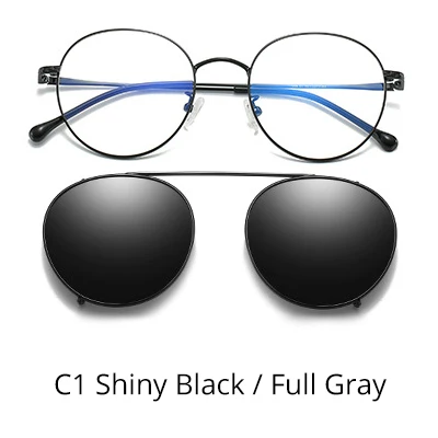 C1 Shiny Black-Gray Два Oclock винтажные круглые очки по рецепту, солнцезащитные очки на застежке, очки для вождения, оптическая оправа для очков, круглая металлическая оправа Z17204 - Цвет оправы: C1 Shiny Black-Gray