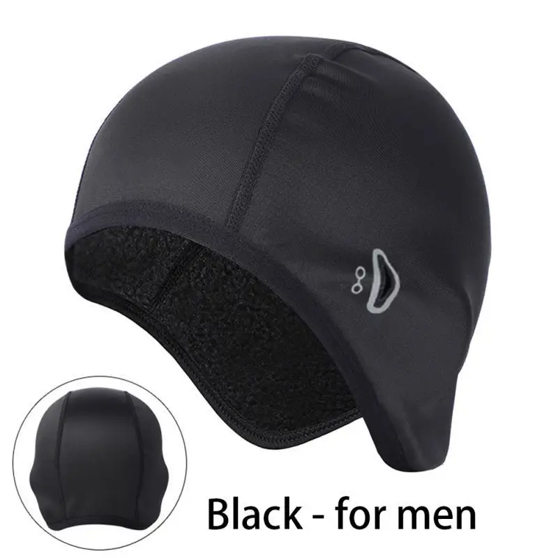 Мужская/Женская велосипедная Кепка, зимняя уличная велосипедная Кепка, спортивный шлем, флисовая шляпа-Кепка с черепом, кепка для езды на лыжах - Цвет: Черный