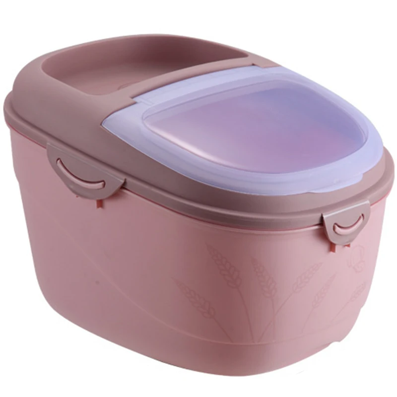 

Pink New Storage Box Plastic Sealed Container Rice Dried Food Cereal Dispenser Storage Case-10Kg