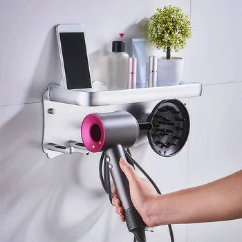 

Hair Dryer Wall Mount Holder for Dyson Supersonic Hair Dryer, Punch-Free Hair Dryer Holder Bathroom Storage Rack-Silver