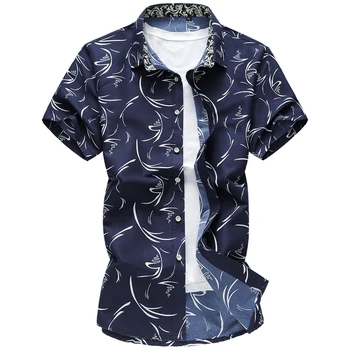

M-7XL Floral Print men's Shirts With Short Sleeve Male Brand Casual Male Slim Single Breasted Hawaiian Shirt Plus size Clothes