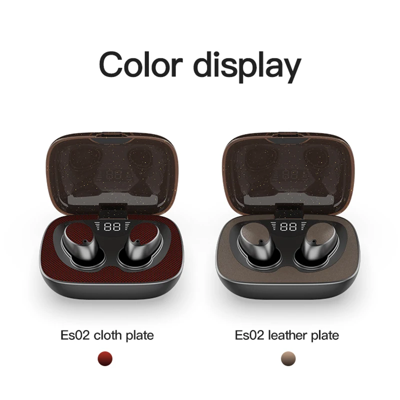 ES02 TWS Bluetooth 5,0 наушники с кожаной пластиной мини водонепроницаемые настоящие беспроводные наушники сенсорные bluetooth-гарнитуры с светодиодный дисплеем