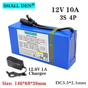 

12V 10Ah 18650 portable rechargeable lithium battery pack Street lamp LED lamp backup power supply with 10A BMS+ 12.6V 1A charge