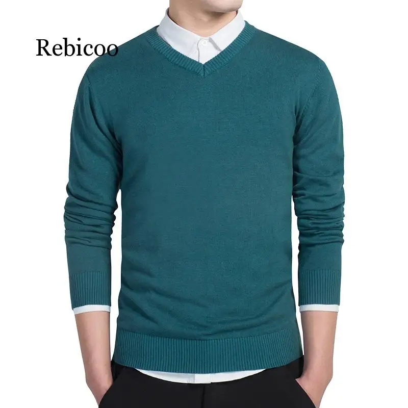 

sweater Autumn winter men Pure color sweater pullovers Simple fashion cotton knitted V neck sweater jumpers Thin male knitwear