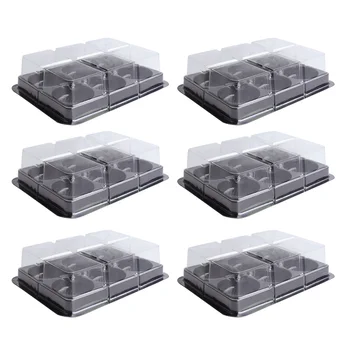 

50pcs 6 Cavities Mochi Containers Plastic Mooncake Tray with Transparent Lid Food Packaging Box Medium Size for Dessert Shop