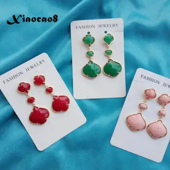 

Red Green Pink Heart Stone Boucle Doreille Long Drop Earrings for Women Elegant Vintage Earrings Trendy Jewelry Bridal Earring