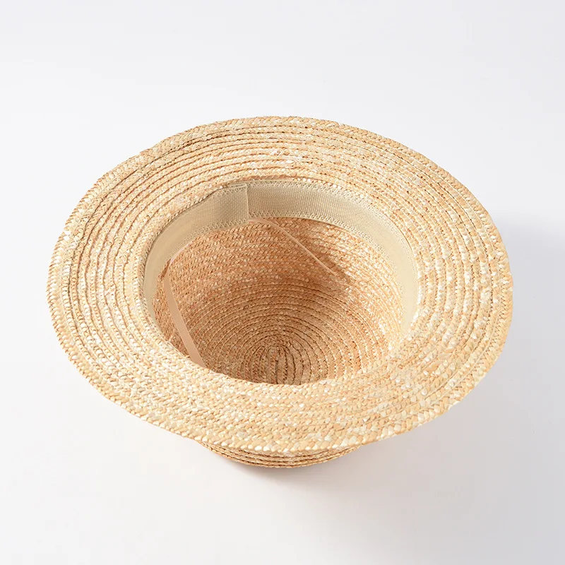 Flat straw hat spring summer ladies 5cm 7cm 9cm wide brim boater hat vacation sunshade beach With black bowknot beach hat,women sun hat
