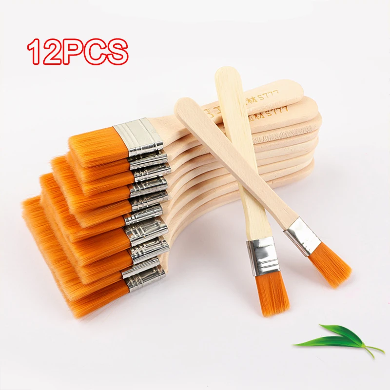 12Pcs High Quality Wooden Goat Hair Paint Brushes for Wall Different Size Watercolor Acrylic Oil Painting Tools Art Supplies