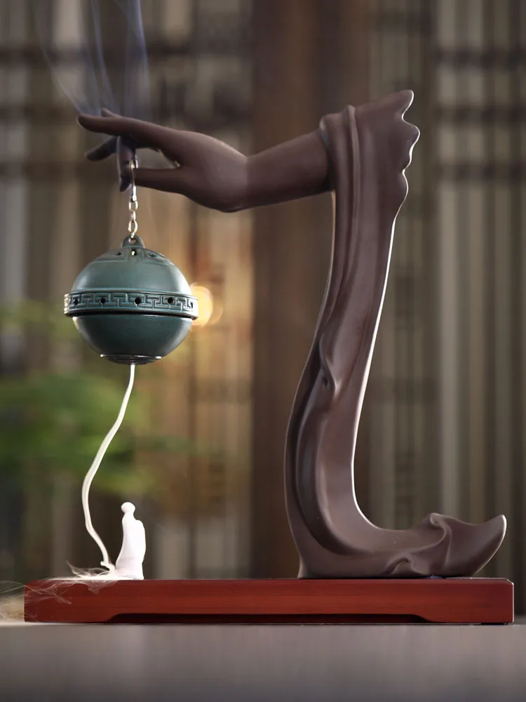 

Backflow incense burner archaize Buddha hand living room indoor purification air pan sandalwood incense burner incense sticks